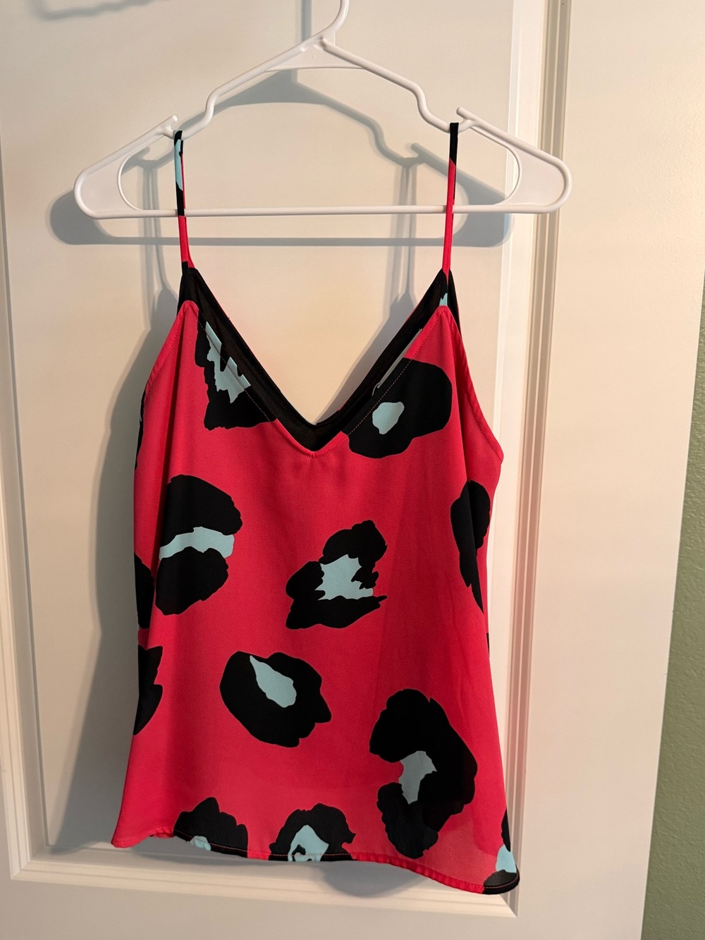 Caramel pink Leopard Print Satin Cami with Black Trim